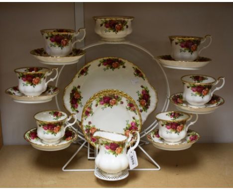 A Royal Albert Old Country Roses pattern six piece tea set, comprising cups, saucers, side plates, milk jug, sugar bowl and b