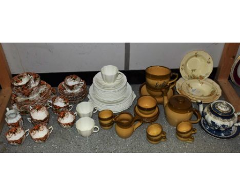 Ceramics - Royal Crown Derby plain white including a pair of bread and butter plates, thirteen side plates, etc; a Booth's Ol