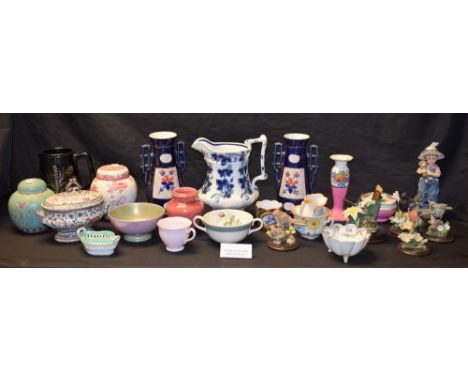 Ceramics - a Masons Ironstone ginger jar; a Moorcroft lustre bowl (a/f); three Crown Ducal soup cups and saucers; a late 19th