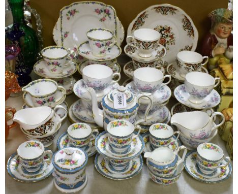 Ceramics - a Colclough part tea set, pattern no.8525, for six, comprising cake plate, side plates, cream jug, sugar bowl, cup