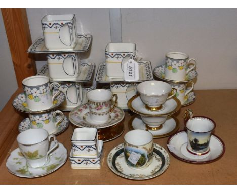 Ceramics - a Cube Teapots Ltd part tea set, including five square cups and saucers, a square cream jug and square sugar bowl;