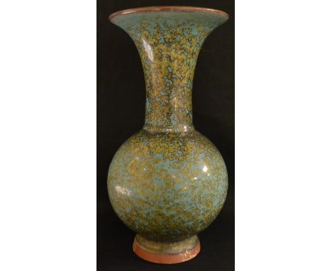 A Chinese mottled turquoise ceramic vase, ovoid body, trumpet neck, approx 28cm high