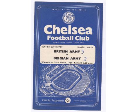British Army v Belgian Army 1959 March 18th Kentish Cup Match score front cover &amp; team page in pen