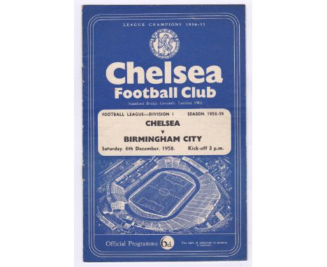 Chelsea v Birmingham City 1958 December 6th Div. 1 score in pen page 3 manuscript names in pen
