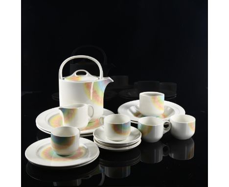 Midwinter, Style range, a tea-set for 4 with 2 dinner plates and bowls, in a rainbow pattern, 1980sGood condition, no lid to 