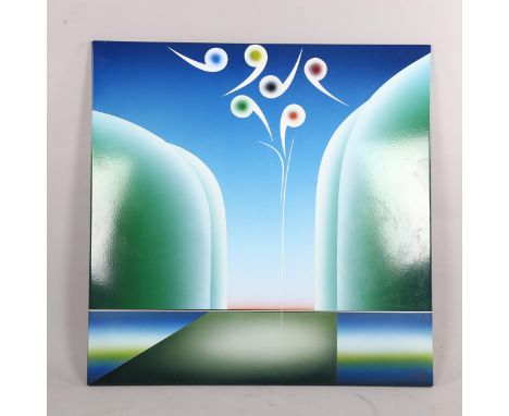 STEFAN KNAPP, an enamel painting on steel, abstract waterfall, signed and dated 1989, 112cm sqGood condition. 
