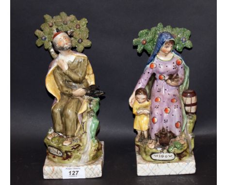 Early Staffordshire ceramic figures, 'Elijah' and 'Widow'