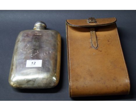 Thomas Whitehouse, a hallmarked silver flask of large proportions, cased. London assay 1898, inscribed and dated 1898. Height