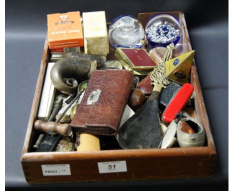 Mixed collectibles to include paperweights, vintage pens, playing cards etc.