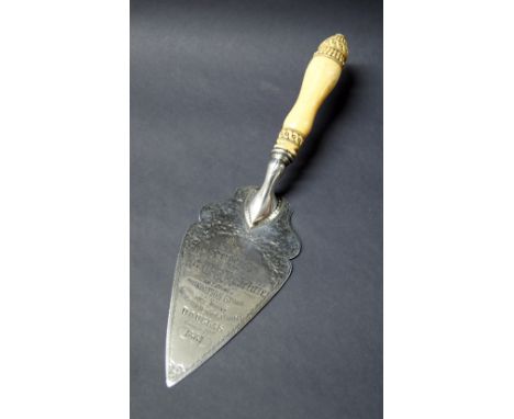 Hilliard and Thomason, a hallmarked silver presentation trowel, for the laying of the foundation stone at Rose Mount Wesleyan