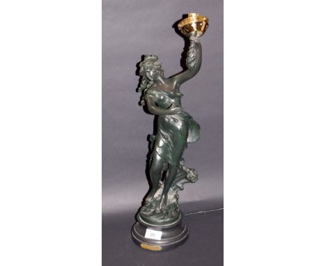 Bronzed figural table lamp on an ebonised base (not tested)