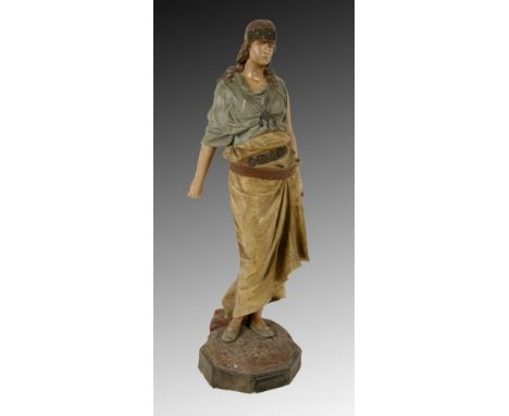 JUDITH Friedrich Goldscheider, Vienna, ca. 1897/98 Painted terracotta figurine of Judith with cloths; titled, signed and numb