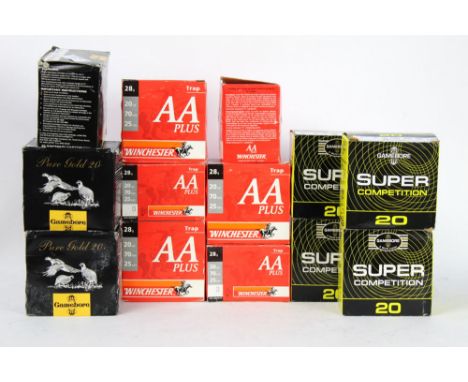 +/- Three hundred boxed 20 bore shotgun cartridges, to include Winchester AA+, Gamebore etc.  SHOTGUN CERTIFICATE REQUIRED.  