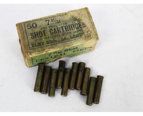 A vintage Eley cartridge box, marked to the top 57 mm central fire shot cartridges for walking stick guns, Eley Bros Ltd and 