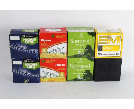 Two hundred 12 bore shotgun cartridges, full boxes to include Hull Superfast Pigeon, Gamebore Black Gold, Eley Pigeon etc.  S