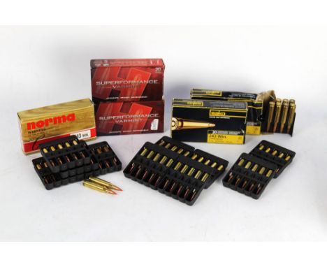 One hundred and thirty nine cal 243 rifle cartridges, to include Sako, Gamehead 100 grain, Hornady Superformance, VarmInt 58 