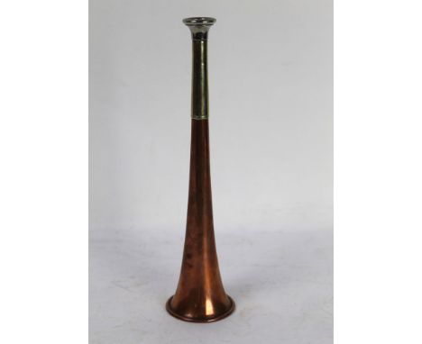 Swaine & Adeney a copper and silver plate hunting horn, length 23.5 cm, 5.75 cm at the bell end, stamped Swaine & Adeney Lond