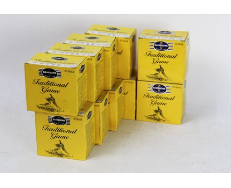 Two hundred and fifty Gamebore Traditional Game 20 bore shotgun cartridges, 200 No. 6 and fifty No. 5, 28 gram fibre wad.  SH