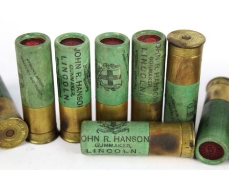 John R Hanson Gunmakers Lincoln, ten 16 bore paper cased shotgun cartridges, together with five Eley Kynoch 16 bore cartridge