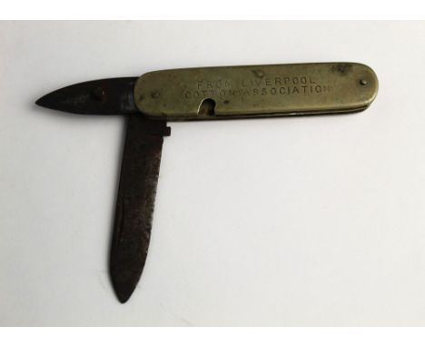 A pocket knife, marked to side "From Liverpool Cotton Association", marked to opposite side "Second L.B.K.L.R. (Cotton Contin