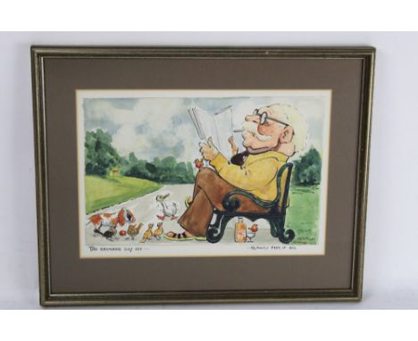 Wilk John William Wilkinson (1906-1994) a watercolour a cartoon depicting Frank bar man of The Queens Hotel Keswick "The Bar 