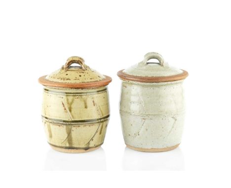 Richard Batterham (1936-2021)Two lidded vesselsgreen ash glazes18cm and 17cm high (2).