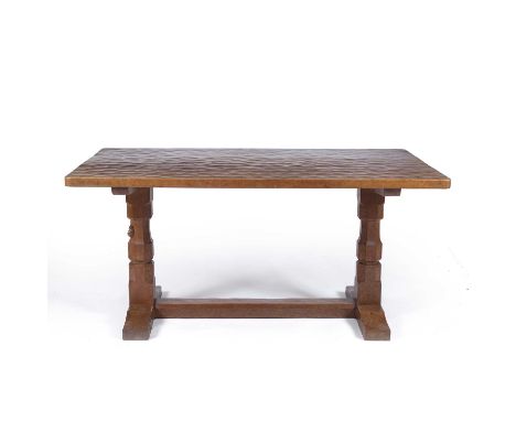 Robert Thompson of Kilburn (1876-1955) Mouseman refectory table, circa 1940oak, the rectangular shaped top with adzed finishc