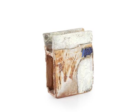 Robin Welch (1936-2019)Slab vesselstoneware with textured cream glazeimpressed potter's seal15cm high.Good condition.  Little