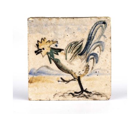 Attributed to Bernard Leach (1887-1979) at Leach Pottery Tilepainted with a chickenimpressed pottery seal 10 x 10cm. 