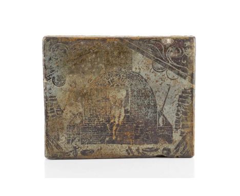 Attributed to Bernard Leach (1887-1979) at Leach PotteryLarge tiledepicting Bernard Leach by the Kiln25 x 30cm. Ron had the t