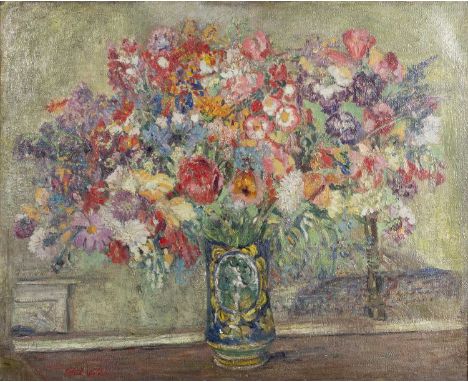 Ethel Walker (1861-1951)Summer Flowers in a Maiolica Vasesigned (lower left)oil on canvas64 x 76cm.Two small chips of paint l