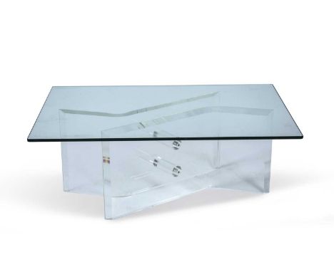Manner of Alessandro Albrizzi Coffee tablelucite base with glass top40cm high, 107cm long, 75cm wide.Struturally sound. Some 
