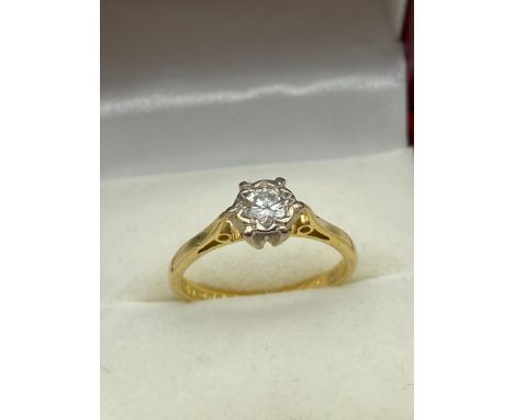 A Ladies 18ct and single diamond stone ring. [2.66 grams] &amp; [Ring size L] 