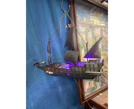 Mark Lloyd Riddell, a metal sculpture triple masted galleon light fitting, inscribed with monogram and dated '95, 63 x 45cm F