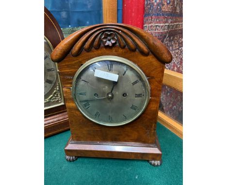 A Mahogany cased, silver dial fusie mantle clock [33cm in height] 