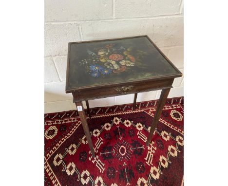 A 19th century oak, hand painted console table. Beautifully oil painted bouquet of flowers to the top of the table. [H:76cm x