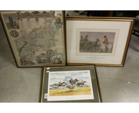 A framed  limited edition Norman Thelwell print titled ALSO RAN signed and no 179/850 a G D Armour hunting print and a framed