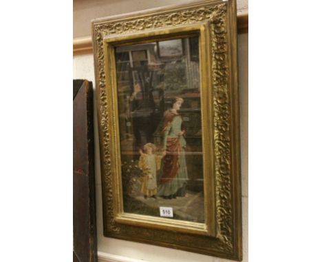 19th century Oil, Portrait of Mother with Child and Monk by Doorway