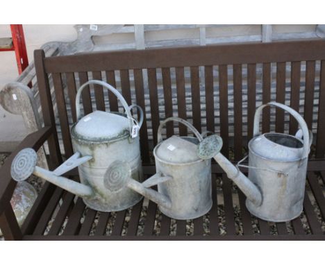 Three Vintage Galvanised Watering Cans