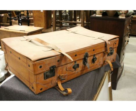 Vintage Style Tan Leather Suitcase