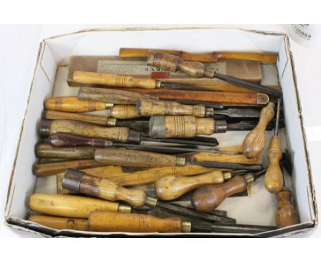 Collection of Victorian and Vintage Wood Chisels, etc