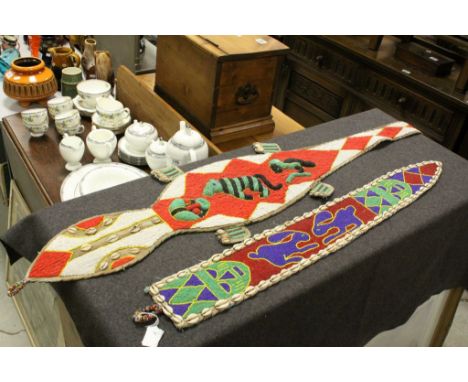 Two African Yoruba tribe Cowry Shell & Bead belts - Crocodile and a Sash