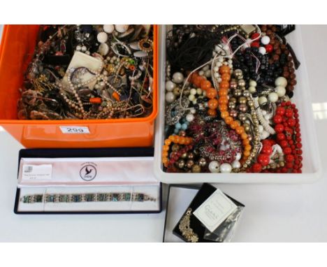 Two Boxes of Mixed Vintage and Modern Costume Jewellery, etc