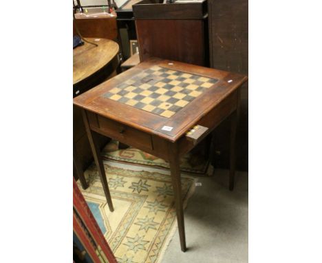19th century Square Mahogany Games Table with Chess Board Inset Top (in need of restoration), Two Drawers and Pull-Out Inlaid