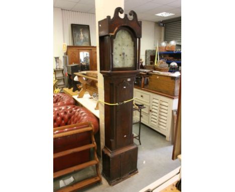 19th century 8 Day Oak Longcase Clock with Painted Face