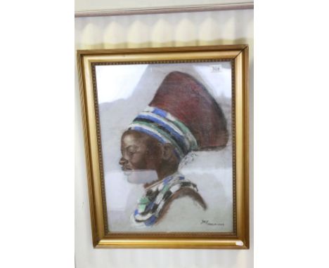 Tribal Art, Pastel Portrait of an African Woman in Tribal Dress, signed and dated