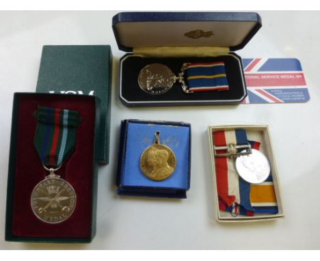 Cased National Service Medal with Card over written with ' D/KX679267 16891 R J Freeman STO1 ', Boxed Voluntary Service Medal