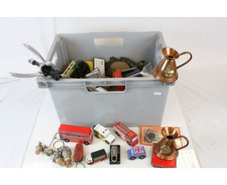 Box of Mixed Collectables to include Diecast Vehicles, Harmonica, Brewerania, etc