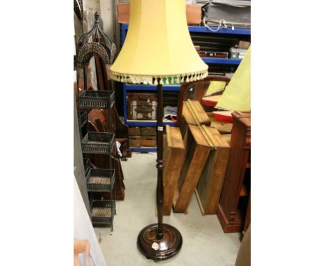 Mahogany Turned Standard Lamp with Yellow Shade