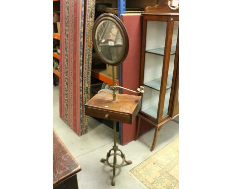 Victorian Shaving Stand with Adjustable Mahogany and Brass Framed Oval Mirror, Brass Candle Sconce, Mahogany Mid Shelf with D